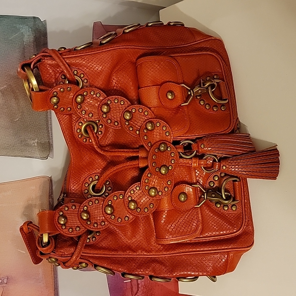 Isabella Fiore Tori Red Snake Charmer Leather Purse Bag Hobo Brass GORGEOUS!